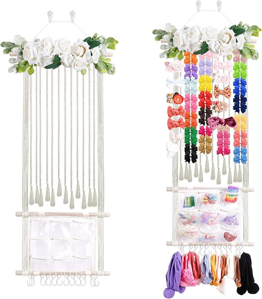 Headband Holder for Girls Hair Bows, Large Capacity Baby Headbands Organizer Storage Hair Clips Hanger Storage Flower Crown Bow Holder Wall Door Hanging Decor for Nursery Room