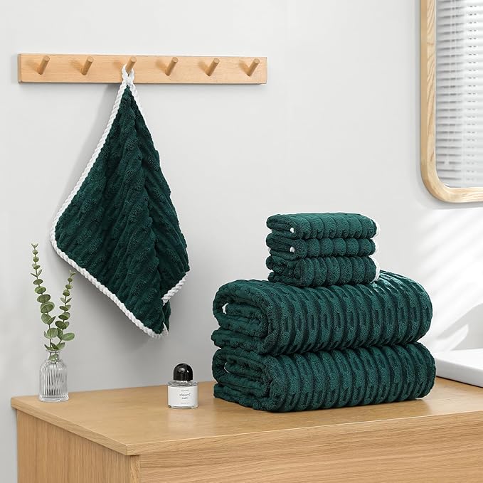 30X60 Inches Extra Large Bath Towels Sets of 6 for Bathroom Super Soft Quick Dry 2 Bath Towels 2 Hand Towels 2 Washcloth Towels Microfiber Shower Towels (Dark Green 6Piece)