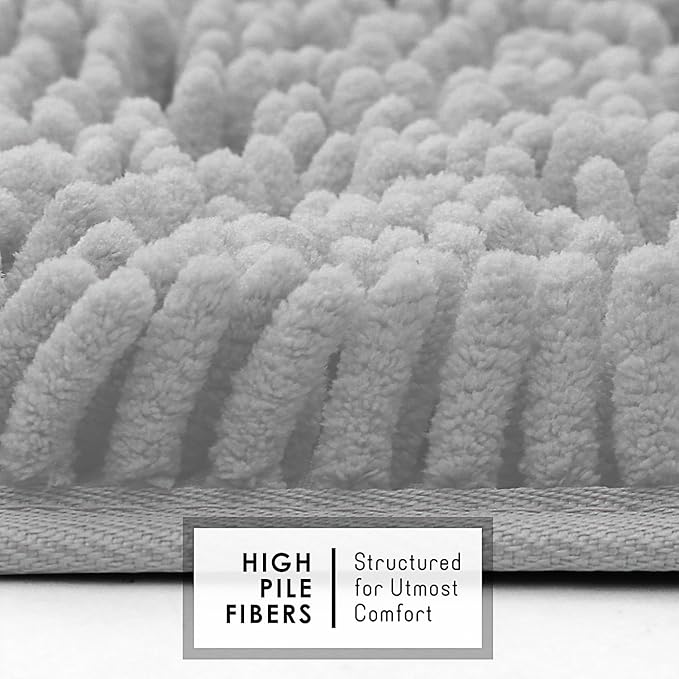 Hearth & Harbor Bathroom Rugs, Chenille Bath Mat - Machine Washable Bath Mats for Bathroom Non-Slip Backing Rubber, Quick Dry Mat - Silver Bath Rug, 17x24-20x32-20x24