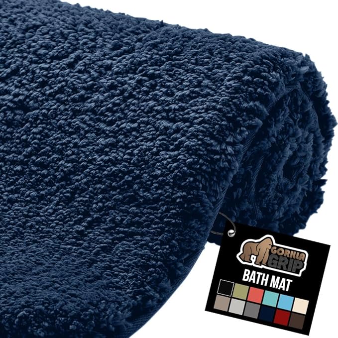 GORILLA GRIP Bathroom Rugs, 60x24, Ultra Soft Absorbent Mat, Thick Plush Bath Rug, Machine Washable, Microfiber Quick Dry, Mats for Shower, Bathtub and Floor, Home Decor Accessories, Navy Blue