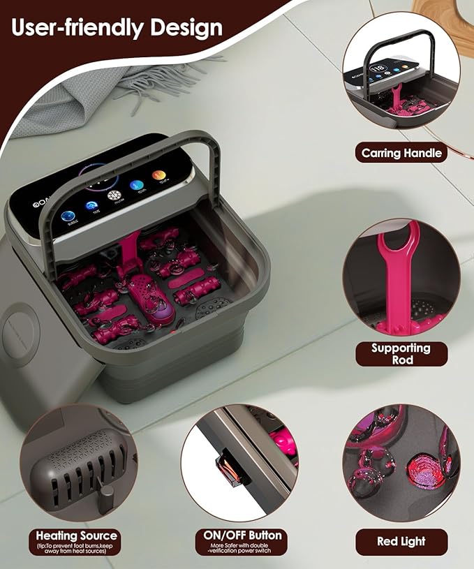Collapsible Foot Spa with Heat, Bubble,Temp Control,Remote Control, Color Touch Screen Foot Bath Massager with 6 Massage Rollers,Foot Soaking Tub,Pedicure Foot spa for Stress Relief (Deep Grey)