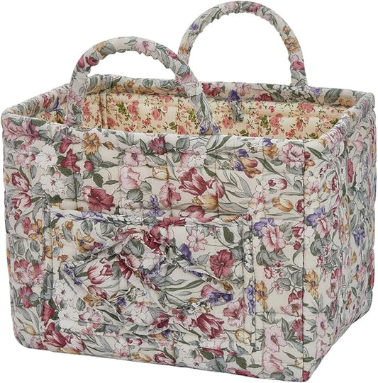 Boho Fabric Storage Basket, Large Capacity Laundry Basket, 12.2'' x 10.23'' x 10.23'' Collapsible Laundry Hamper with Easy Carry Handles (D Multi-Color 10, L)