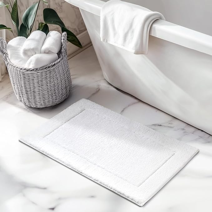 GRANNY SAYS Microfiber Bathroom Rugs Non Slip Washable, Water Absorbent Bath Mats for Tub, Soft Bath Mats for Bathroom Floor & Shower, Bath Rug, 16" x 24", White Bath Rugs