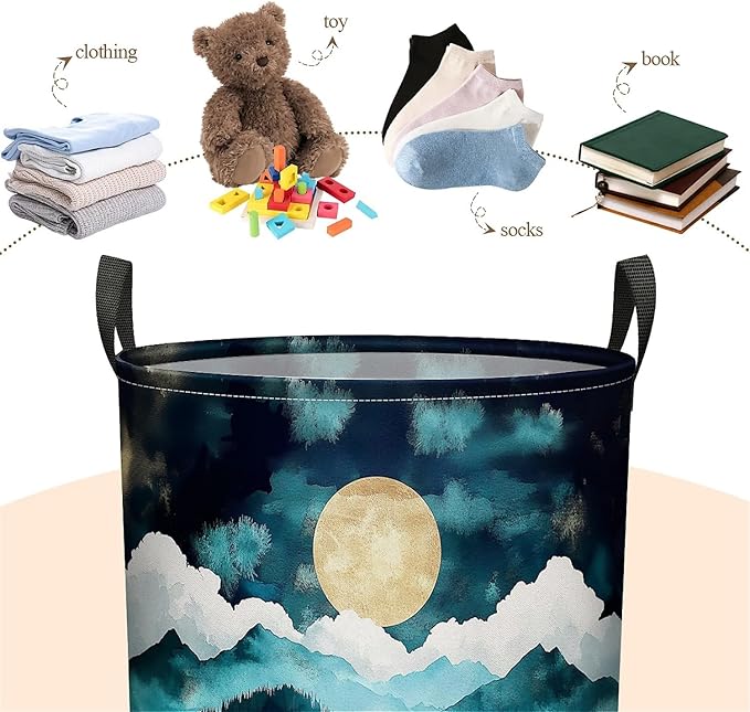 Moon Forest Laundry Basket, Large Canvas Collapsible Organizer Storage Basket for Nursery,Office,Toy Organizer,Home,Decor - 19.7" X 15.7 "