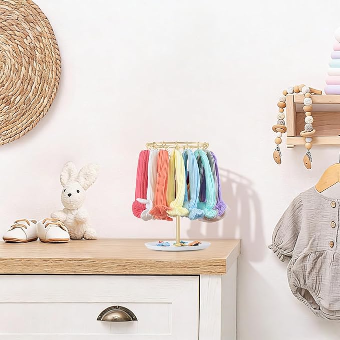 Dahey Headband Holder Hair Bow Organizer for girls and 4 Pcs Small Woven Baskets Set for Organizing, Nursery Living Girls Baby Room Bathroom Bedroom Apartments Dorm Pantry Farmhouse Rustic Home Decor