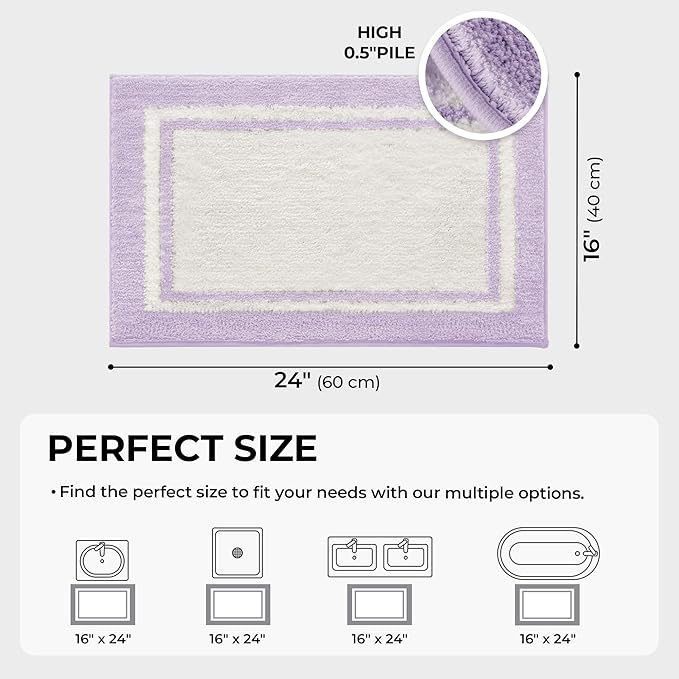 GRANNY SAYS Microfiber Bathroom Rugs Non Slip Washable, Water Absorbent Bathroom Mats for Tub Non Slip, Soft Bath Mats for Floor & Shower, Bath Rug, 16" x 24", Black Bath Rug, Purple