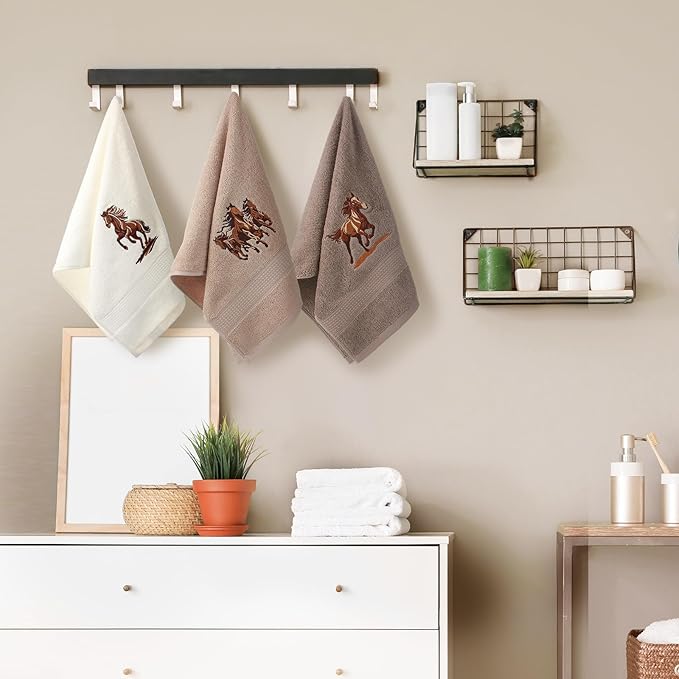 3 Pcs Western Horse Hand Towels Set for Bathroom 100% Cotton Embroidered Decorative Equestrian Horse Themed Gifts Farmhouse Towels for Bathroom Kitchen Decor 13. 3 x 29. 5''