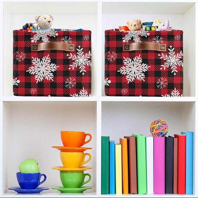 DOMIKING Rectangular Christmas Storage Bin Snowflakes Christmas Basket with Handles - Nursery Storage, Laundry Hamper, Book Bag, Gift Baskets