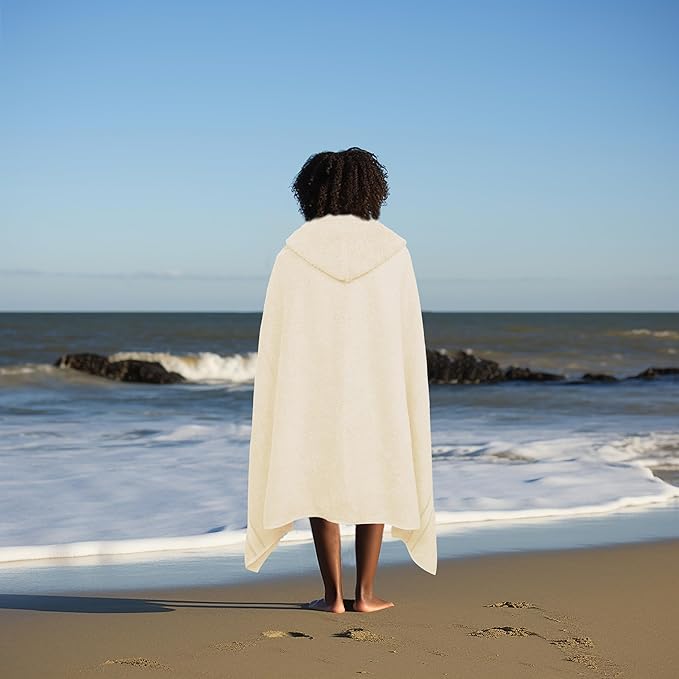 ORIGINAL KIDS Hooded Bath Towel Wrap - Ultra Soft 100% Cotton Terry Large Oversized Hooded Kids Towel - Toddler Big Kid Shower Pool Beach Towel - Absorbent Quick Dry Easy Care Gift - 30 x 54 - Ivory
