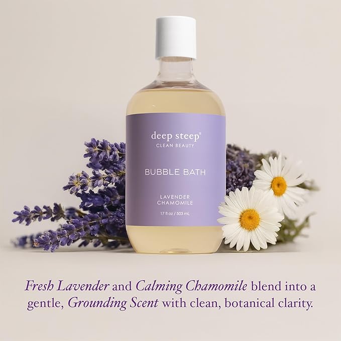 Deep Steep Lavender Chamomile Bubble Bath for Women, Hypoallergenic, Clinically Tested, Clean Formula for Sensitive Skin, Sulfate-Free, 17 fl oz Bottle, Essential Bath Accessories