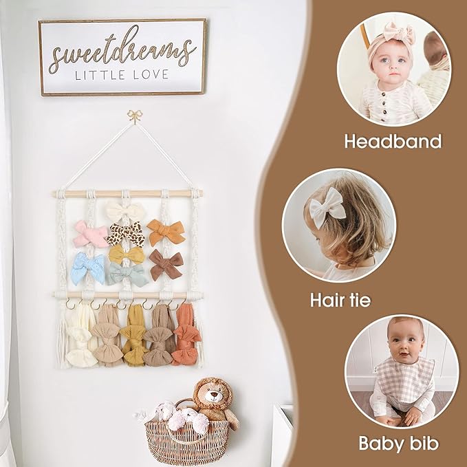 POVETIRE Headband Holder Bow Holder for Girls Hair Bows,Baby Headband Holder Organizer Hair Bow Hair Accessories Organizer Storage Wall Hanging Decor for Nursery Toddler Girls Room