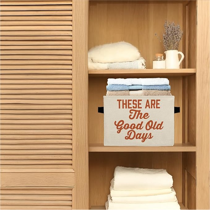 Inspirational Storage Bins Box, Toybox for Girls Boys, These Are the Good Old Days Positive Foldable Storage Baskets Organizer for Bedroom Bathroom Kids Room Clothes Toys Books