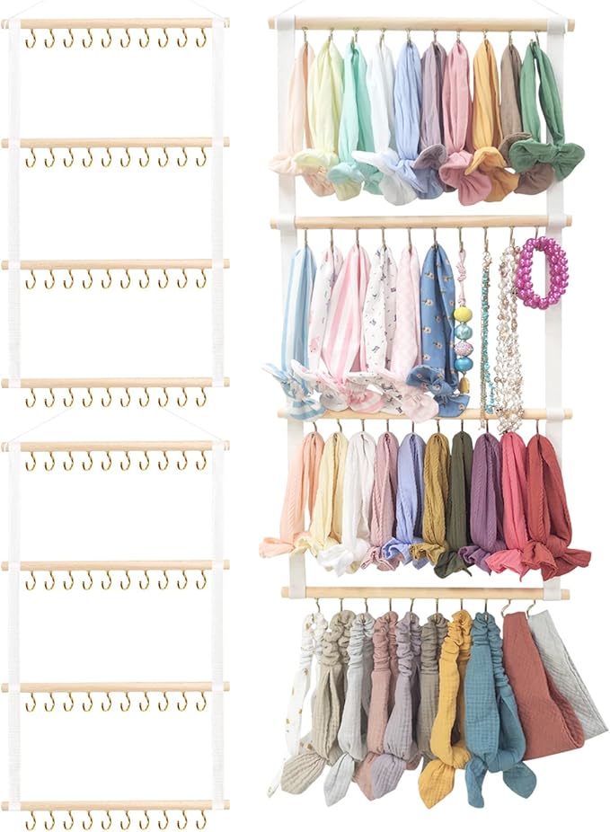 POVETIRE Headband Holder Head Bands Organizer for Girls, Baby Headbands Hair Accessories Organizer Storage Wall Hanging Decor for Nursery Toddler Girls Room