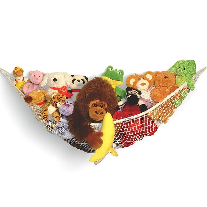 Baby Buddy Stuffed Animal Hammock Storage Net - Corner Space-Saving Toy Organizer for Nursery and Kids Bedroom Organization, Holds 25 Pounds, Easy Wall Mount, White
