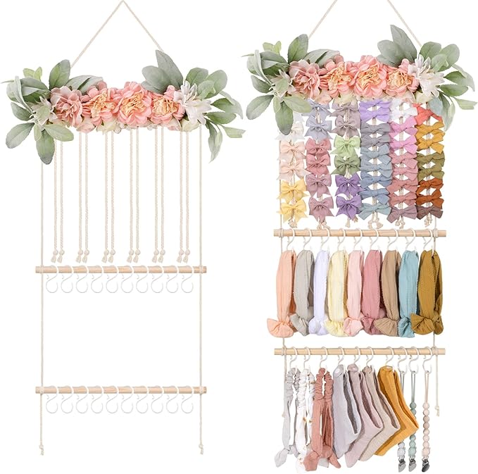 POVETIRE Headband Holder Hair Bows Organizer for Girls, Hair Accessories Display Storage Wall Hanging Decor for Baby Nursery Toddler Girls Room