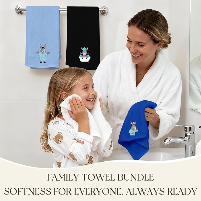 4 Pcs Funny Donkey Hand Towels Embroidered - 29" x 13.3" Soft Cotton Bathroom Towel Set, Funny Farmhouse Decor with Donkey, Light Blue Hand Towels for Kitchen Cute Bathroom Decor Housewarming Gift