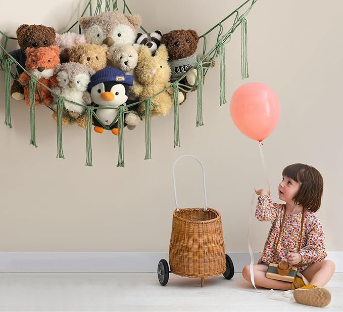 Stuffed Animal Hammock - Large Stuffed Animal Net Corner - Hanging Stuff Animal Storage Organizer For Plush Plushie Display Room Bedroom Boho Decor