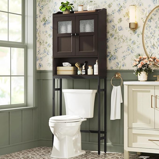 Over The Toilet Cabinet for Bathroom Storage, Over Toilet Storage Cabinet, Above Toilet Storage with 2 Doors and Adjustable Shelf Space Saver Cabinet Over Toilet Bathroom Organizer (Espresso)