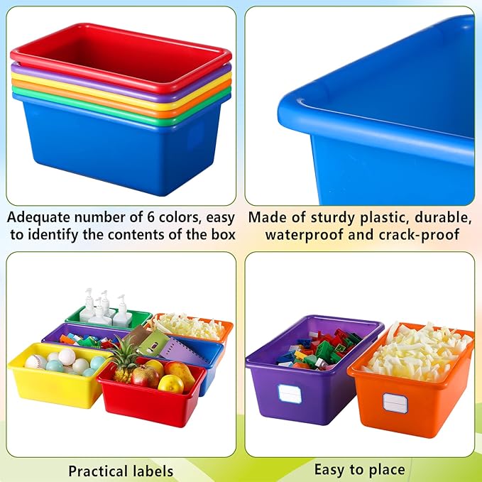 Hoolerry 24 Pcs Plastic Cubby Storage Bins Classroom Cubby Organization with Self Adhesive Labels Bin Small Stackable Storage Containers Toy Book Box for School(11.5 x 7.5 x 5 Inch,Colorful)