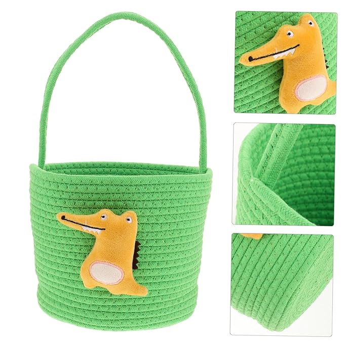 Vaguelly Handwoven Small Cotton Rope Basket for Shower and Wedding Candy Container Lightweight Mini Dinosaur Snack Bucket Nursery and Boy Girl Storage Pet Toy Organizer Portable Woven Crate