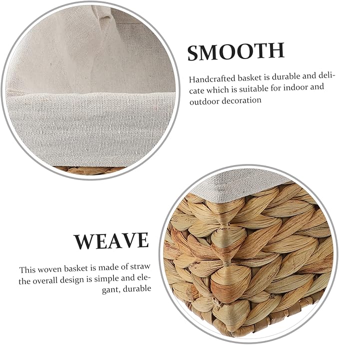 Handcrafted Straw Storage Basket with Liner Multifunctional Woven Organizer for Desktop Sundries Snacks Cosmetics for Home Office Nursery Kitchen Bathroom Use