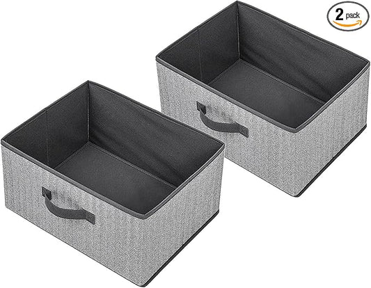 Storage Baskets, 15.7 Inch Woven Fabric Bins, Storage Cubes with Reinforced Handles, Organizer Bins for Closet Shelves, Foldable, for Toys, Clothes (2PCS/Grey-15.7*11*7.8inch)