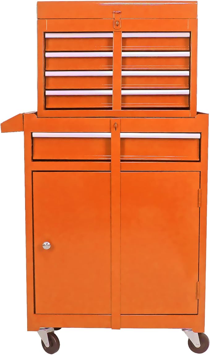 Rolling Tool Chest, 5-Drawer Tool Box Organizer w/Lockable Wheels & Sliding Drawers & Detachable Top & Adjustable Shelf, Tool Storage Cabinet for Garage Workshop(Orange)