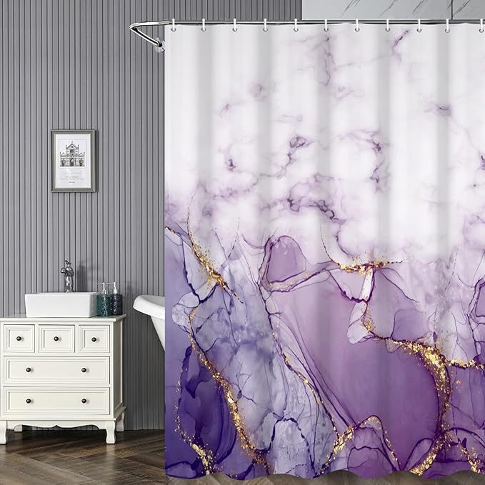 Abstract Marble Bathroom Shower Curtain Purple Gradient Watercolor Waterproof Polyester Shower Curtains Modern Luxury Artistic Aesthetic Shower Curtain with Hooks Decorative, 72x84 Inch