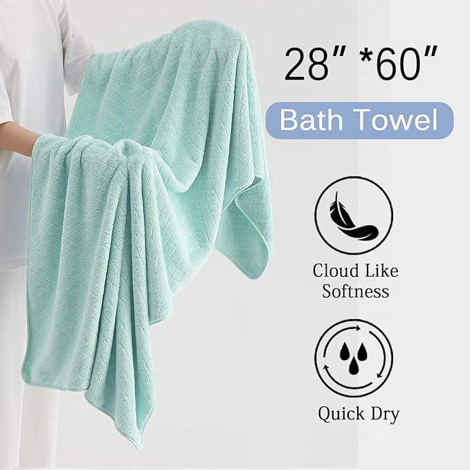 Hailea Luxury Bath Towels Set - 12 Piece (4 Large Bath Towels,4 Hand Towels,4 Washcloths), 100% Microfiber,Extra Absorbent Super Soft & Quick Dry,Complete Family Pack for Bathroom Gym Pool,Mint Green