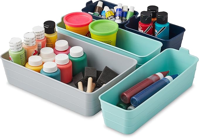 Mainstays Set of 5 Flexible Drawer Storage Organizers, Grey, Blue, Teal