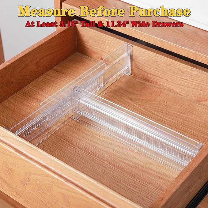 12 Pcs Drawer Dividers for Clothes, 3.15" High 11.34"-19.69" Adjustable Expandable Dresser Drawer Organizer, Clear Plastic Separators for Dresser, Baby Clothing, Underwear, Cosmetic