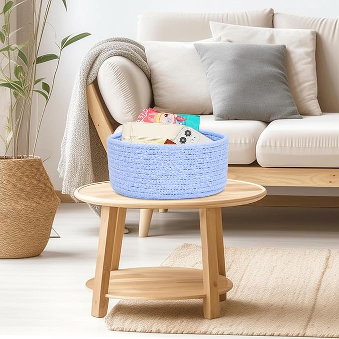 ABenkle 2 Pack Small Baskets, Cotton Rope Woven Basket, Cute Mini Tiny Storage Baskets, Decorative Boho Basket for Nursery Living Room Bedroom Shelf, Empty Gift Basket