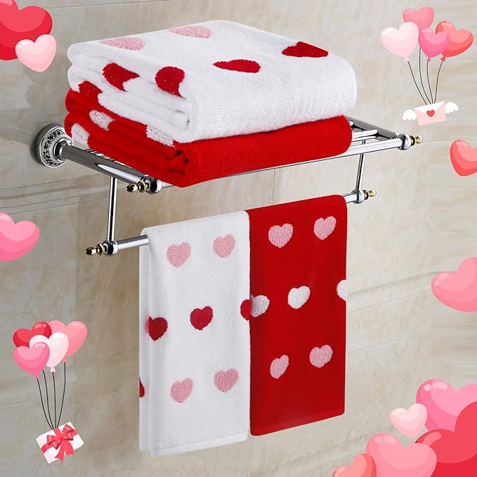 2 Pack Valentine's Day Hand Towels Red White Pink Heart 3D Embroidered Farmhouse Bathroom Decorative Towels Set for Drying, Cleaning, Cooking, Holiday 13.7'' x 29.5''