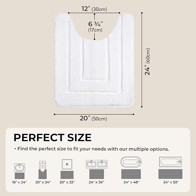 GRANNY SAYS Bathroom Toilet Rugs U Shaped, Bath Mats for Bath, Bathroom Rugs Non Slip Washable, Absorbent Microfiber Toilet Mat, Soft Plush Shaggy Bath Carpet, 20" x 24", White