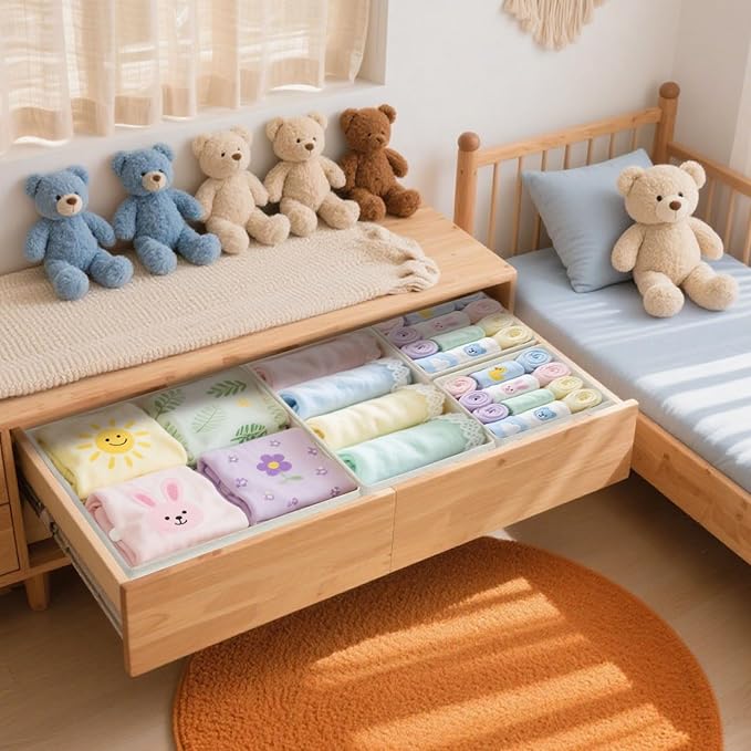 Dorisun Drawer Organizer Clothes 12 Pack, Dresser Closet Organizers For Baby Clothes Underwear, Sock Beige