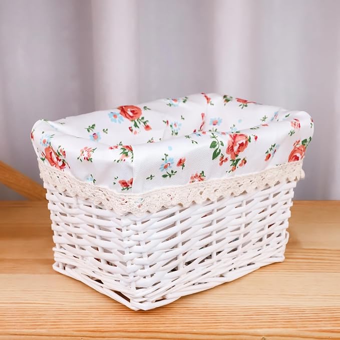 KINGWILLOW Woven Rectangular Wicker Storage Basket,Small Organizer Box