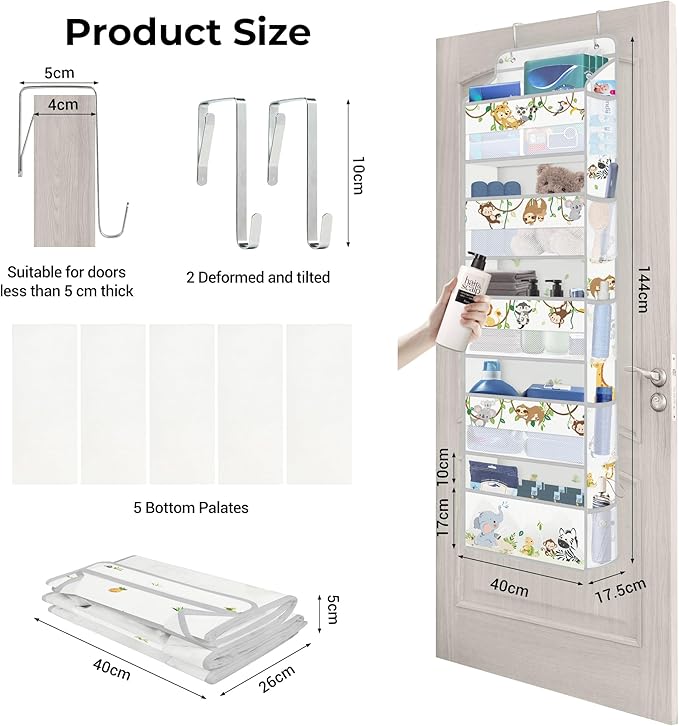 Clastyle Elephant Lion Kid Over The Door Organizer Storage Woodland Vine 5 Shelves Closet Nursery Hanging Shelves Clothes Diaper Stuffed Animal Toy Storage for Newborn Baby Essential