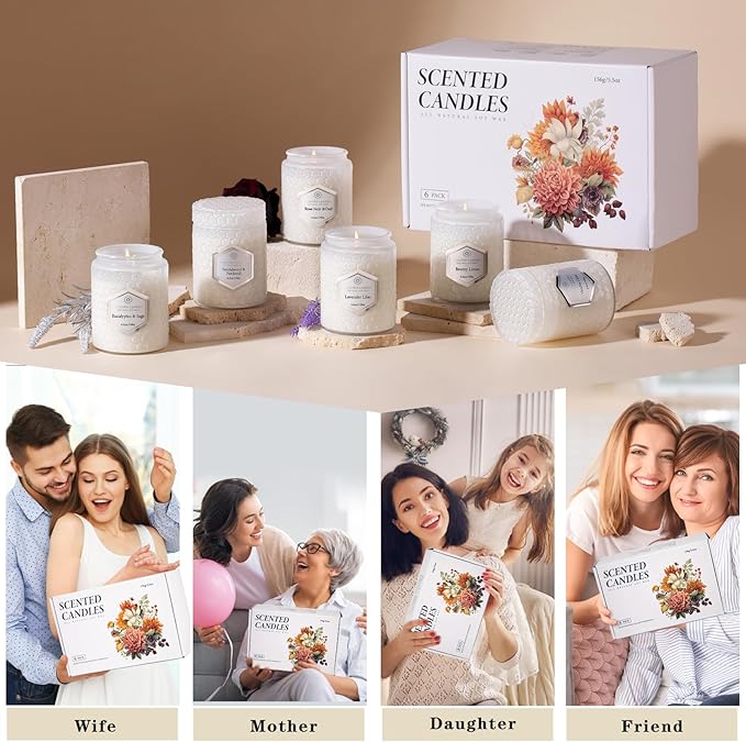 6 Pack Aromatherapy Candles for Home Scented, Gifts Sets for Women, 33 oz 240 Hour Long Lasting Natural Soy Wax Jar Candles Gifts for Women Birthday Valentine's Day