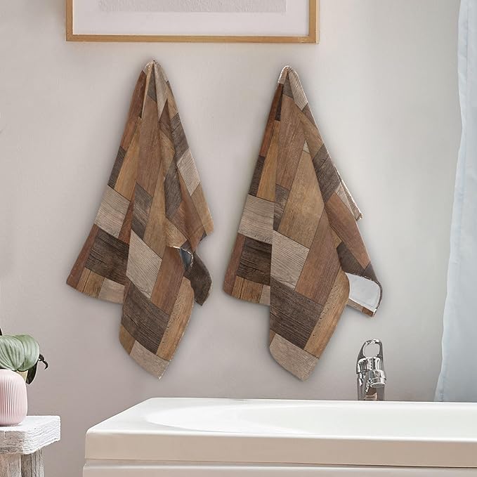 2 Pcs Rustic Brown Grey Barn Hand Towels for Bathroom,Soft Absorbent Decorative Rectangular Parquet Wooden Print Dish Towels for Kitchen,Quick Dry Bathroom Towels for Bath,Face,Shower 14"x28"