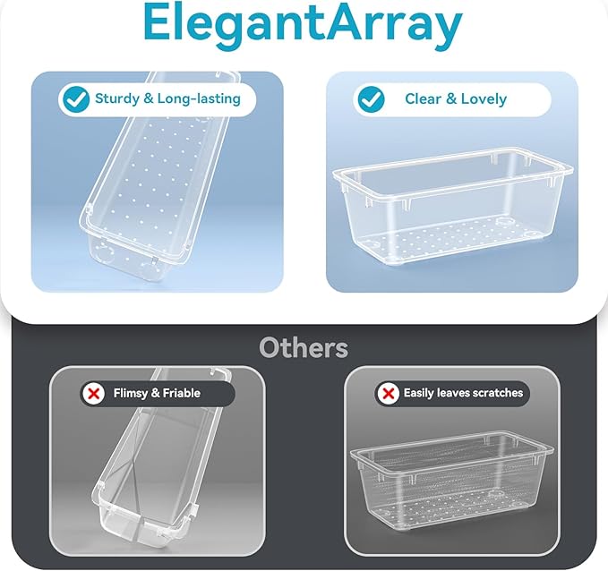 48 PCS Drawer Organizer Set, 4 Sizes Tool Storage Trays, Clear Plastic Makeup Vanity Organizer and Storage Bins for Makeup, Stationeries, Multiple Gadgets for Bathroom, Office, Bedroom