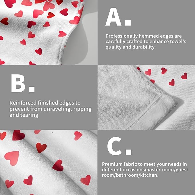 Happy Valentines Day Hand Towels Pack of 2 Romantic Red Pink Love Heart Bathroom Towel 28.3x14.4 Inch Wedding Anniversary Holiday Decorative Super Soft Kitchen Towels for Guest Home Hotel Gym