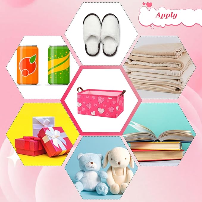 3 Pack Storage Baskets Waterproof Canvas with Leather Handles Storage Basket Organizer Collapsible Storage Bins for Closet Toys Clothes Room Decoration(Love)