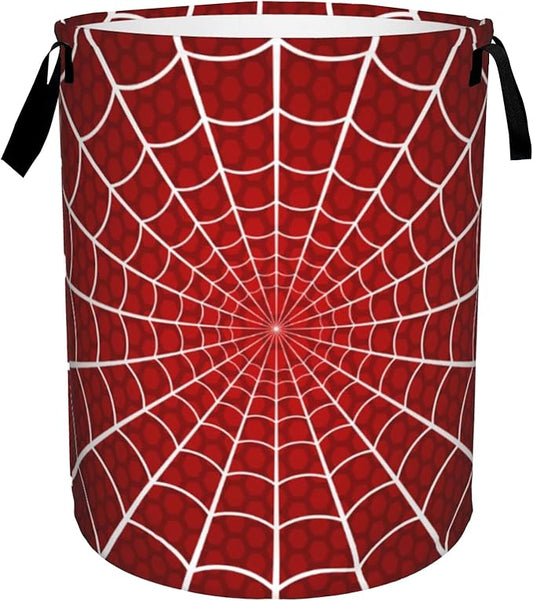 Red Spider Web Laundry Basket,Cobweb Halloween Collapsible Laundry Hamper Bedroom Waterproof,Bathroom Large Storage Bag,College Dormitory Living Room Nursery Organizer Toy Bin 16" x 20"