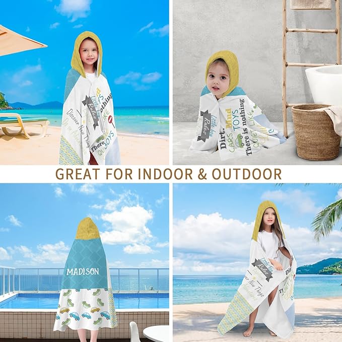 Hooded Towels for Kids 3-10 Yrs Cartoon Cute Cars Patchwork Kids Bath Towels Hooded Beach Towel Wrap Bathrobe Blanket Boys Gift for Shower