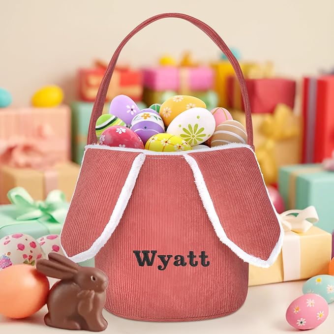 Easter Basket, Touber Easter Bunny Basket, Personalized Easter Baskets for Kids, Easter Gifts Basket for Girls Baby Children - Bunny Ear Red