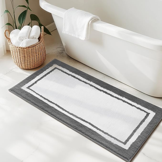 GRANNY SAYS Microfiber Bathroom Rugs Non Slip Washable, Water Absorbent Bathroom Mats for Tub, Soft Bath Mats for Bath Floor & Shower, Bath Rug, 24" x 48", Deep Grey Bath Rugs