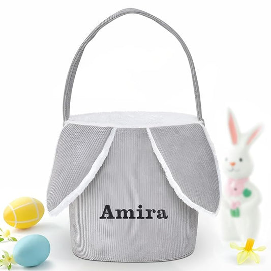 Easter Basket, Touber Easter Bunny Basket, Personalized Easter Baskets for Kids, Easter Gifts Basket for Girls Baby Children - Bunny Ear Grey