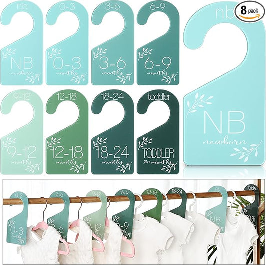 8 Pcs Baby Closet Size Dividers Acrylic Baby Closet Dividers Nursery Closet Dividers Baby Clothes Size Hanger Baby Wardrobe Organizers Infant Wardrobe Separator, 7 x 3 Inch (Green)