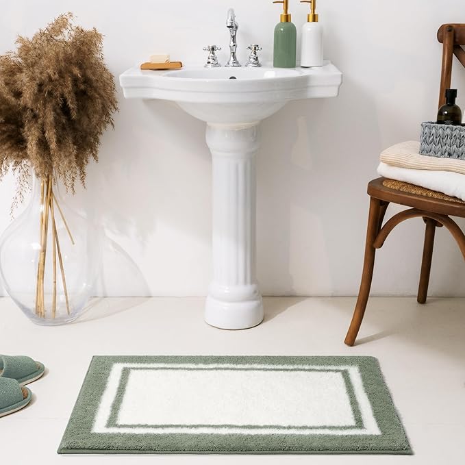 GRANNY SAYS Microfiber Bathroom Rugs Non Slip Washable, Water Absorbent Bath Mats for Tub, Soft Bath Mats for Bathroom Floor & Shower, Bath Rug, 16" x 24" Sage Green