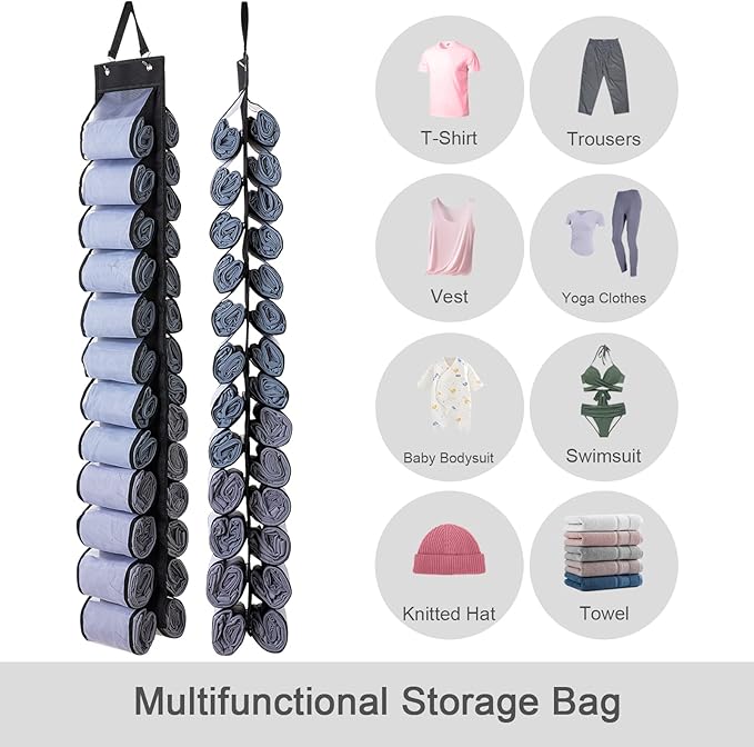 Legging Organizer, Foldable Hanging Closet Organizer with 26 Roll Compartments for Yoga Clothes, Pants, Shirts (Black)